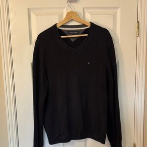 Tommy Hilfiger Black V-Neck Sweater Classic Knit